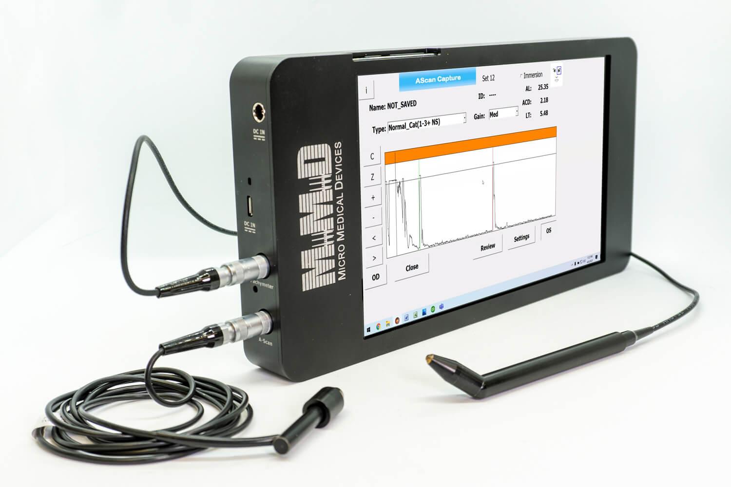 Portable A Scan probe for measuring axial eye length by Micro Medical Devices
