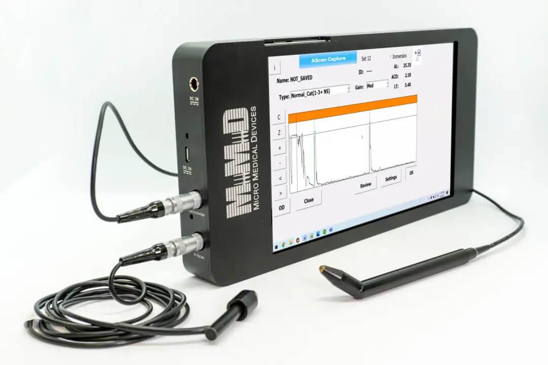 Portable A Scan probe for measuring axial eye length by Micro Medical Devices Portable A Scan probe for measuring axial eye length by Micro Medical Devices