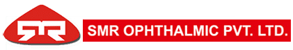 Logo of SMR Ophthalmic Pvt. Ltd. featuring a red triangular icon with white stylized letters and the company name in bold white text on a red background.